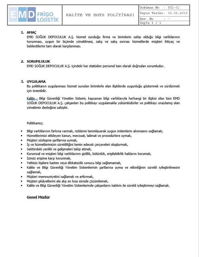 Kalite ve BGYS Politikası